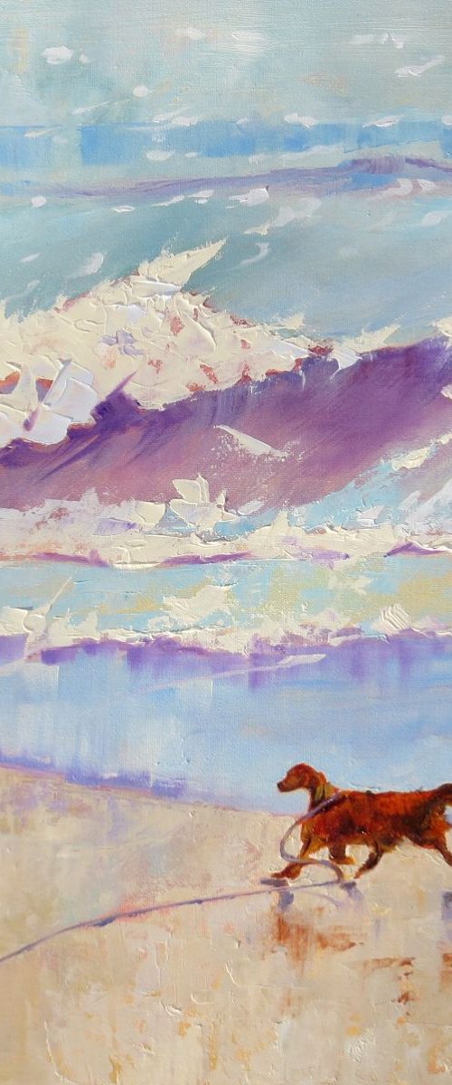Whoosh! Red Setter at the Seaside by Mary Kemp