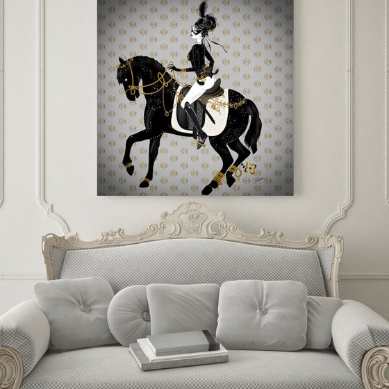 Miss Perle - Burlesque Star - Equestrian - Art Deco - XL Large Painting