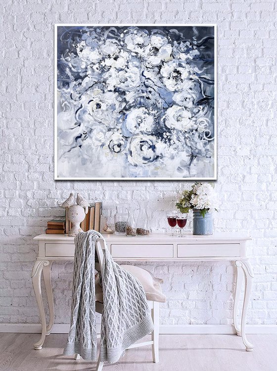 White Roses on Gray