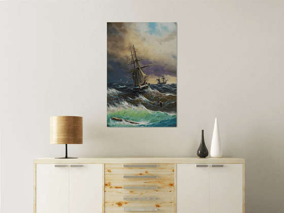 Restless sea -3 (60x90cm, oil painting)