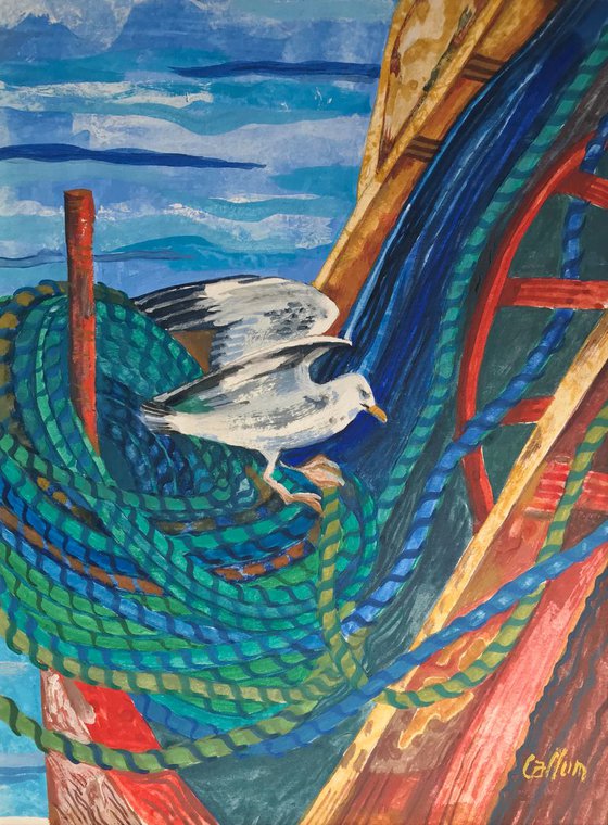 Seagull tending the ropes