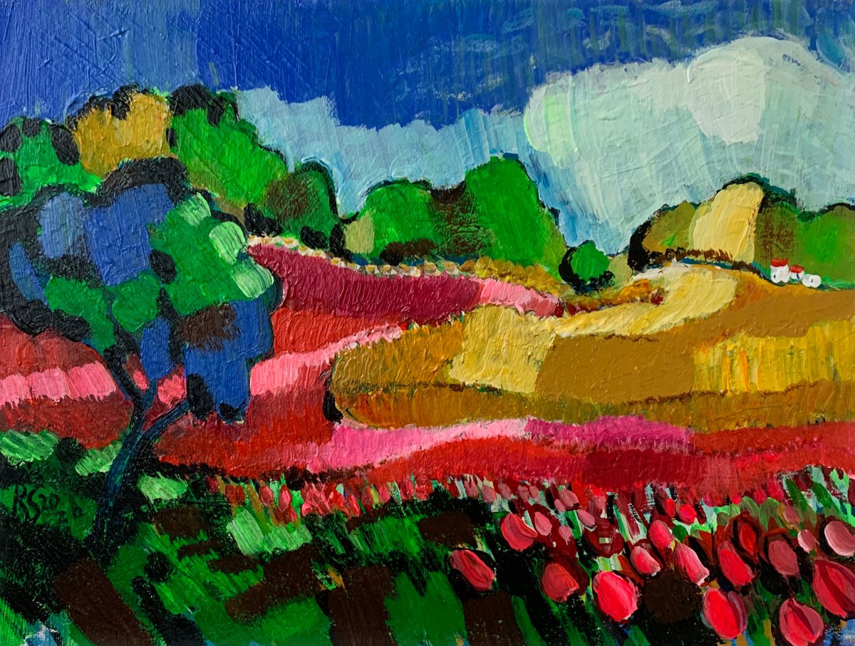  A Tulip Field By Roman Sleptsuk, 16 X 12, Artwork For Sale On Artfinder