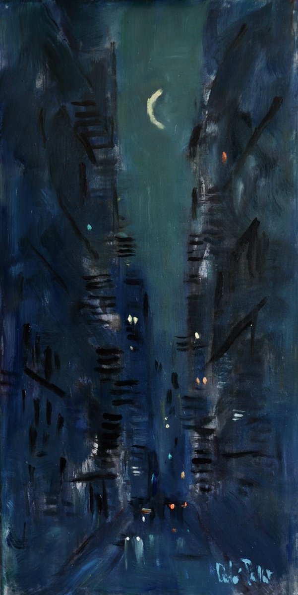 Impressionistic Cityscapes Oil Painting By Andre Pallat, 20 X 39, Fire Escapes, Original Artwork