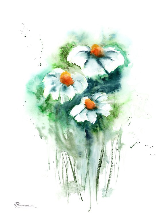 Set of 2 Daisies Flowers Paintings