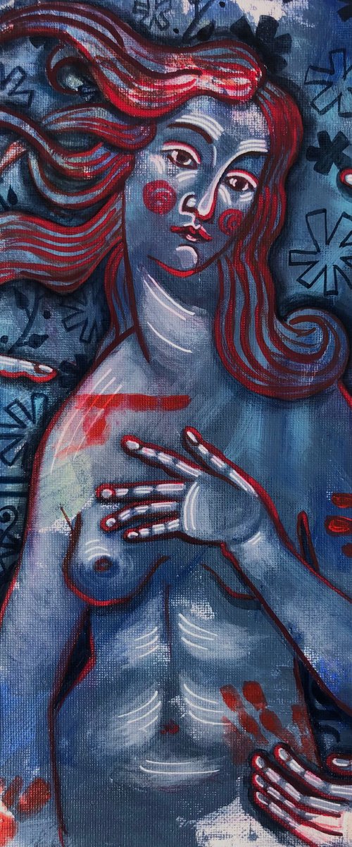 “CITY OF MARY” SMALL BLUE PAINTING ABOUT UKRAINE by Yuliia Chaika