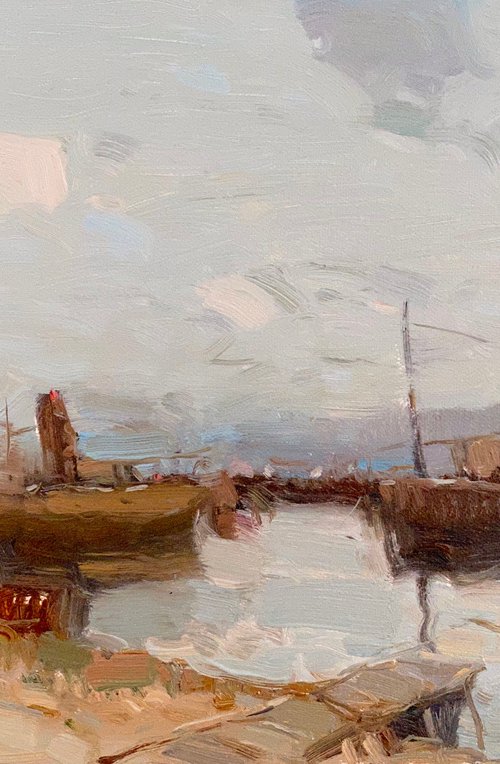 Harbor, Original oil painting, Handmade artwork, One of a kind by Vahe Yeremyan