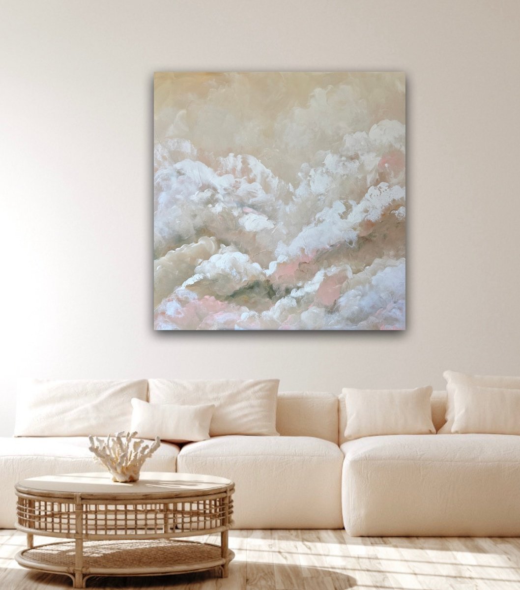 Abstract Landscape Acrylic Painting By Ivana Gigovic, 35 X 35, Beyond The Clouds, Original Artwork