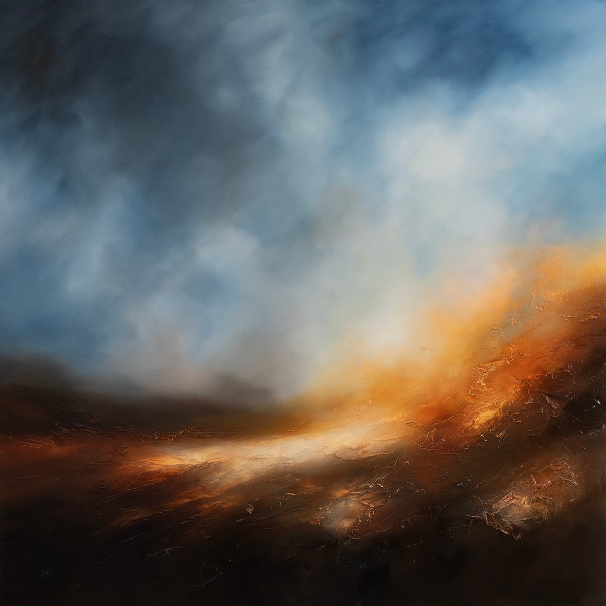 Abstract Landscape Oil Painting By Paul Bennett, 39 X 39", The Forgotten Sun, Original Artwork