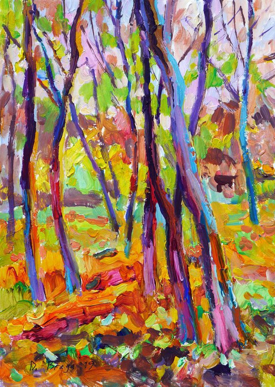 Autumn park trees (plein air) original painting