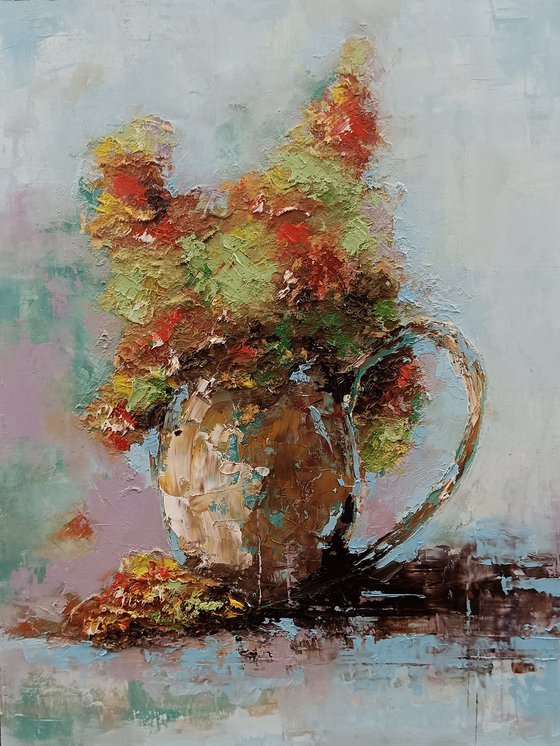 Abstract still life with hard structure. Flowers in vase