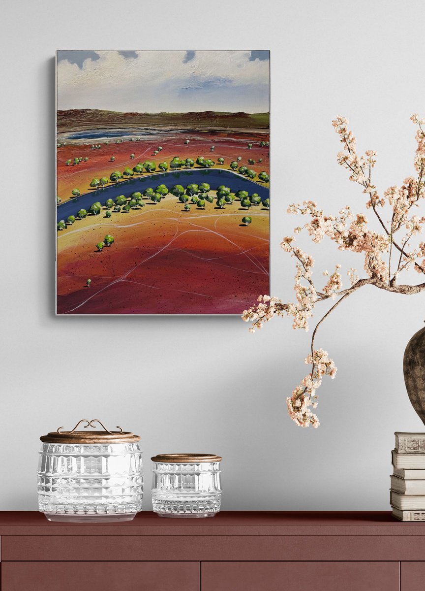 Organic Landscape Acrylic Painting By Tania Chanter, 16 X 20", The Bend, Original Artwork