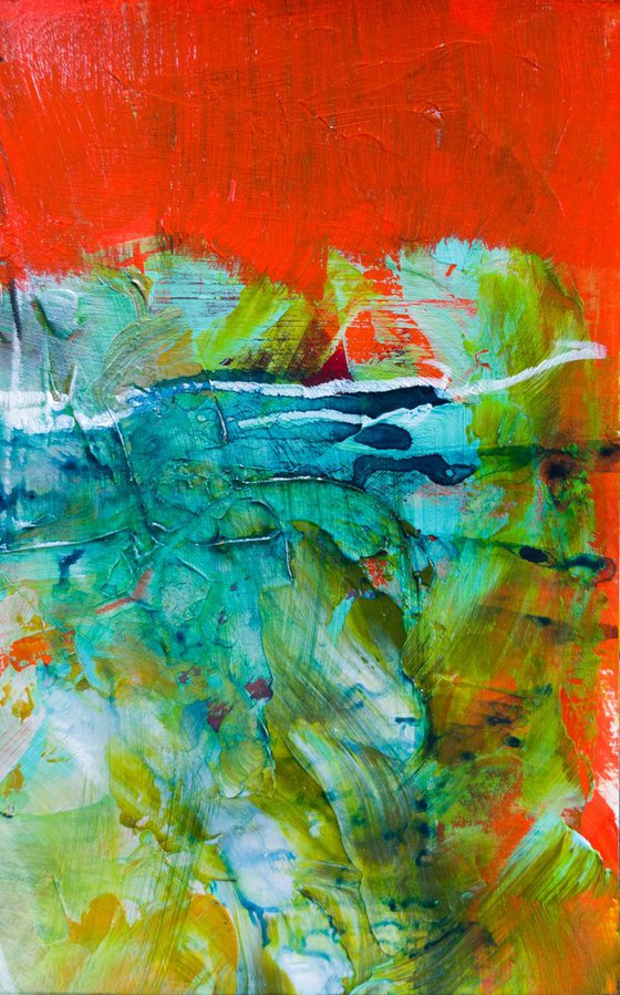 Pure abstract #2 - "the red sky"  - mixed media on paper - small size