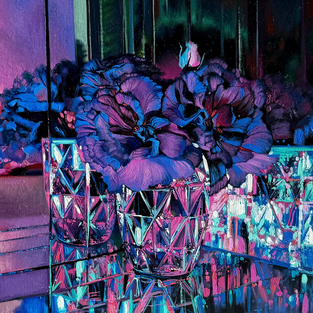 Impressionistic Botanical Oil Painting By Anastasia Parfilo, 12 X 12, Purple, Original Artwork