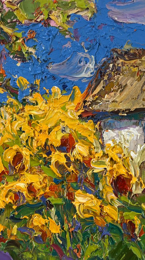 House and Sunflowers by Kalenyuk Alex