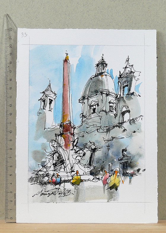 Rome, Piazza Navona Aquarelle.