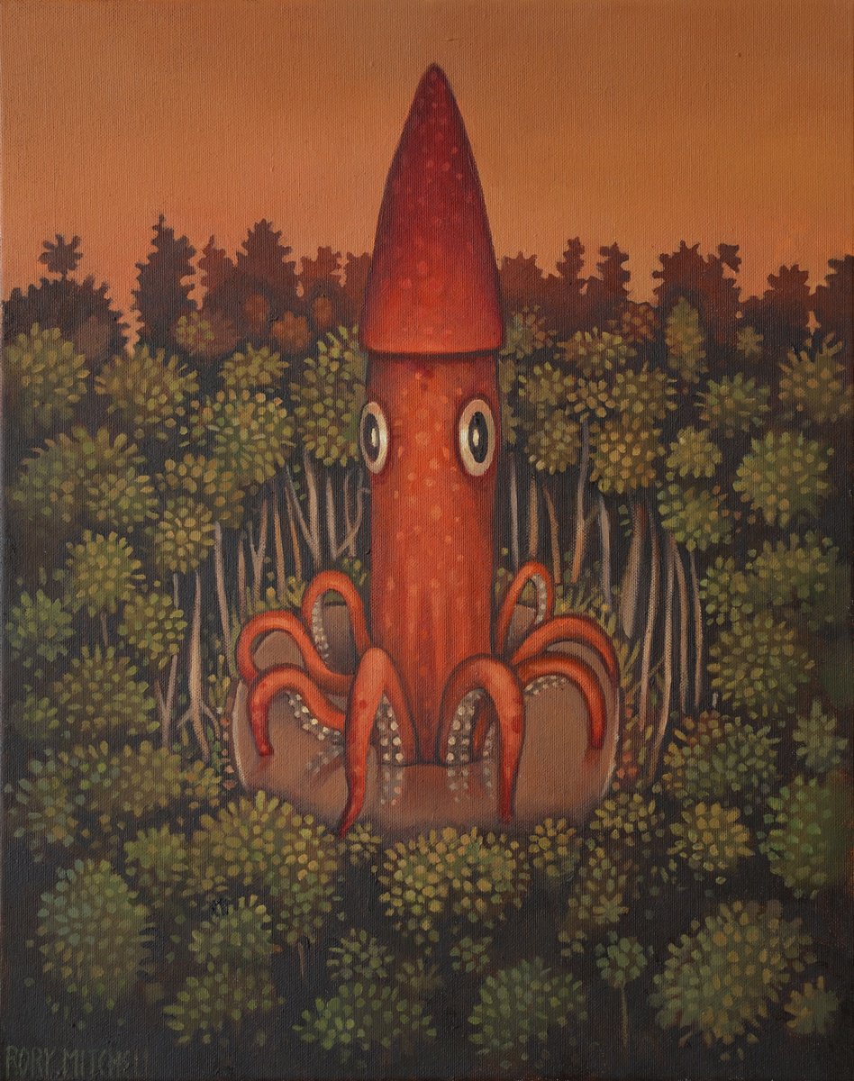 Naive Animal Oil Painting By Rory Mitchell, 16 X 20", There Was A Time, Original Artwork