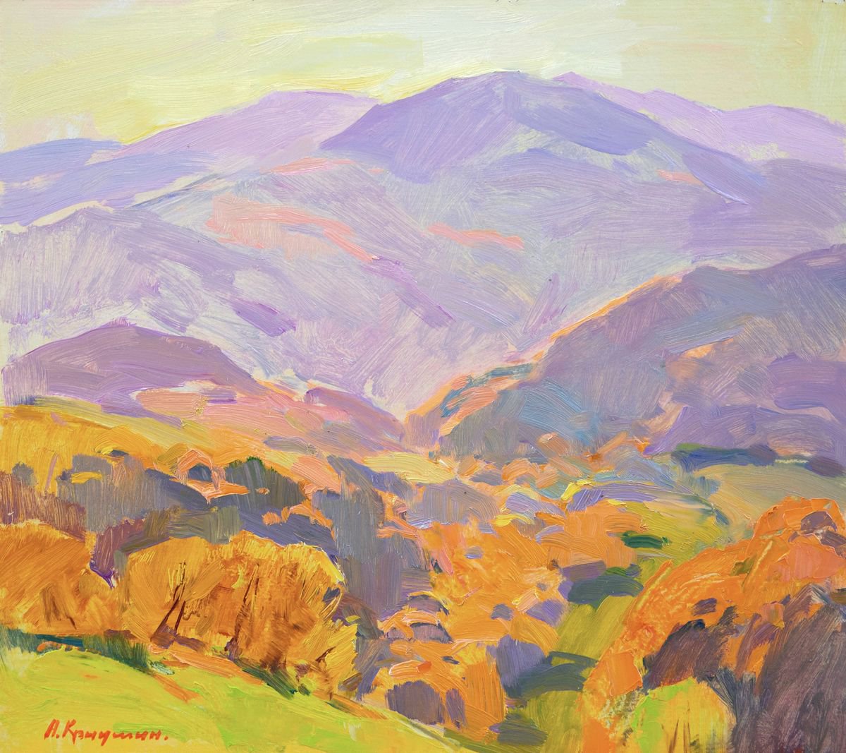 Impressionistic Landscape Oil Painting By Aleksandr Kryushyn, 18 X 16, Mountain Air, Original Artwork