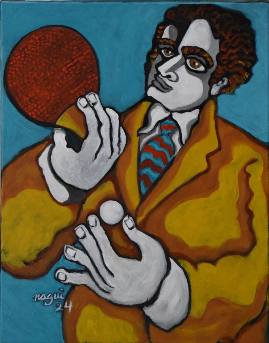Expressive Portrait Acrylic Painting By Nagui, 16 X 20", Pong, Original Artwork