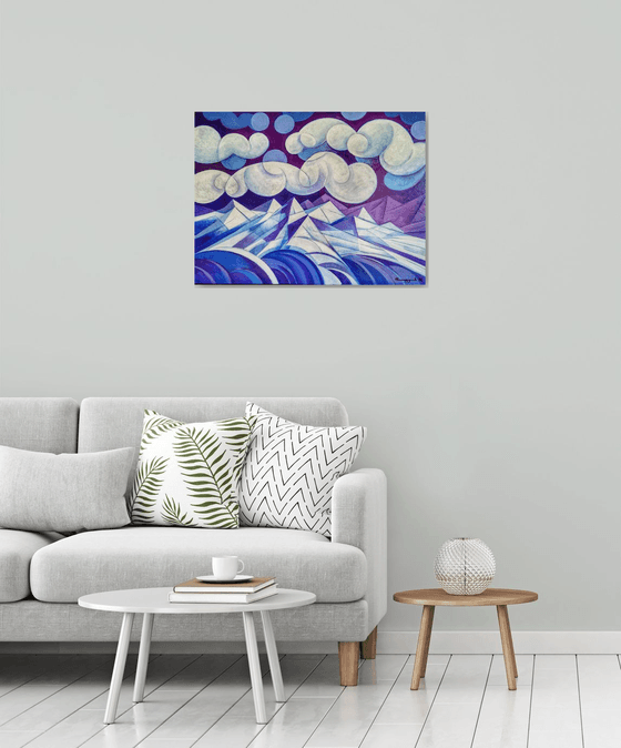 Winter evening (60x80cm, cubism, oil painting, ready to hang)