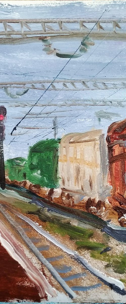 Railway station. Pleinair painting by Dmitry Fedorov