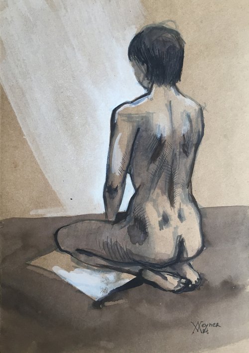 Sketch of woman. Naked girl. Nude model. by Natalia Veyner