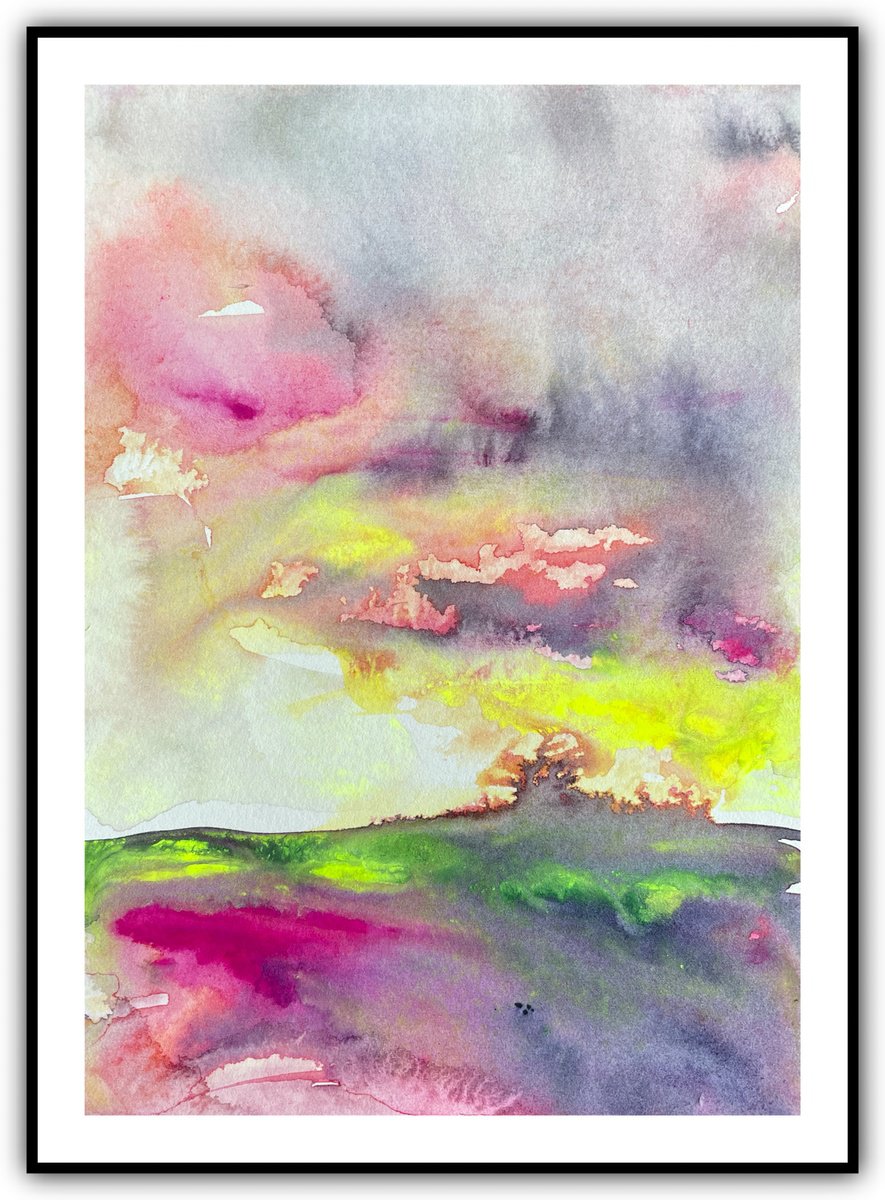 Abstract Landscape Watercolour By Gesa Reuter, 8 X 12, Soul On Fire, Original Artwork