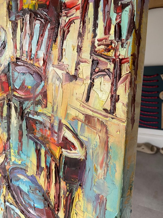 Outside cafe after rain. Pastel mood