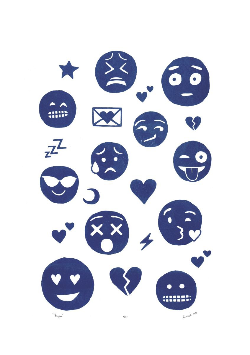 Emoji Print in Delft Blue - Unframed - FREE Worldwide Delivery by Lu West