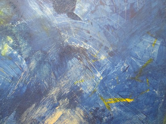 big blue scratches abstract - informel sand painting xl 39x39 inch