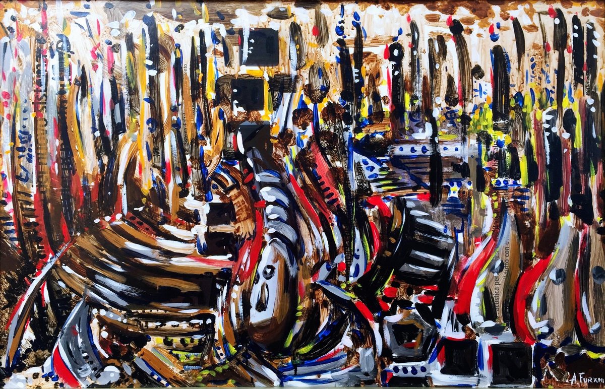 Expressive Abstract Acrylic Painting By Altin Furxhi, 38 X 28, Composition Abstract.., Original Artwork