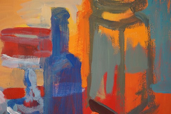 Blue Bottle with Red Candy Dish