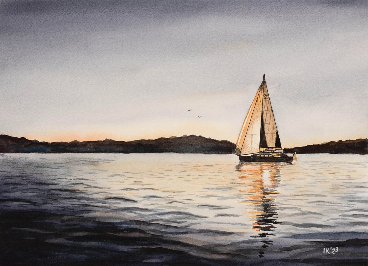 Photorealistic Watercolour , Sunset Trip By Irina Kurganskaya, 14 X 10, Artwork For Sale On Artfinder