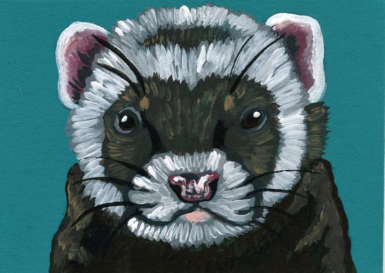 ACEO ATC Original Miniature Painting Ferret Pet Art-Carla Smale