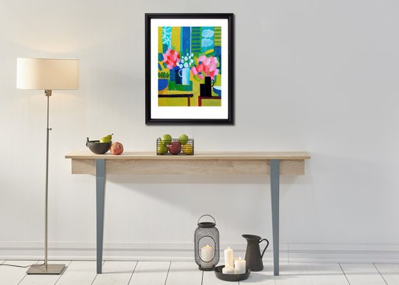 Interior with Pink Flowers