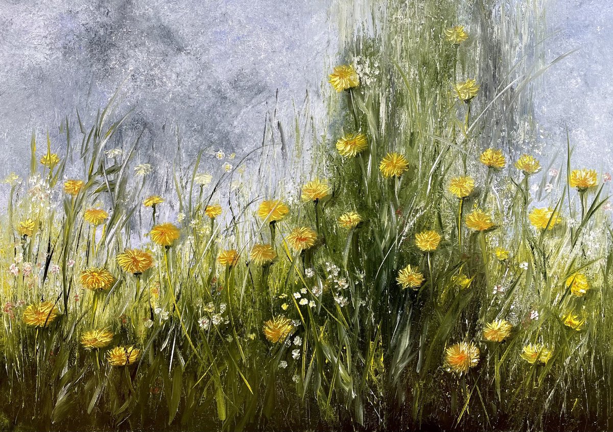 Yellow dandelions - abstract landscape and flowers by Tanja Frost