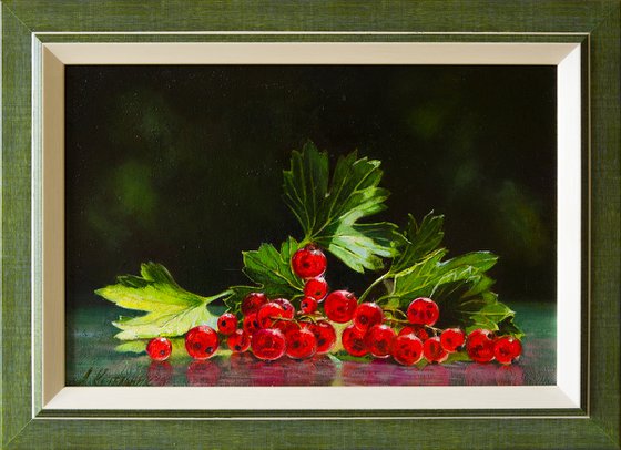 "Red currant branch"  still life summer red currant liGHt original painting  GIFT (2019)
