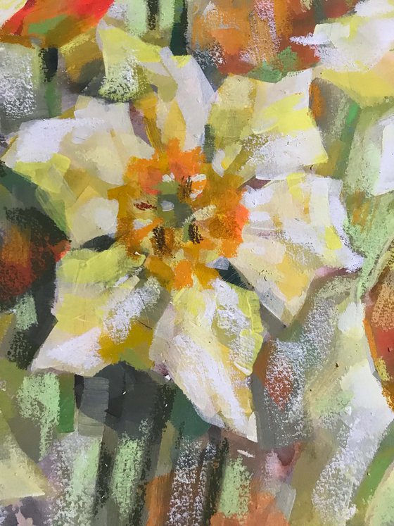 Spring daffodils 2. one of a kind, handmade artwork, original painting.