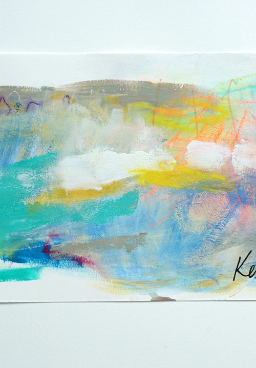 For the Distance 12x6" Abstract Expressionist Painting on Paper by Kerri McCabe