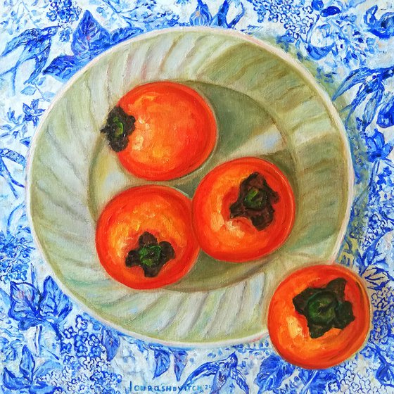 Plated Persimmons on Table