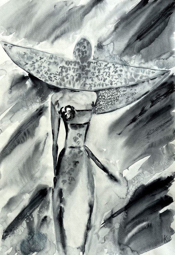 Woman in Hat original watercolor painting