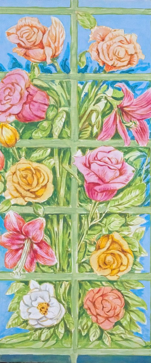 In the Garden, hidden Cross 24x30" by Jacek Maria