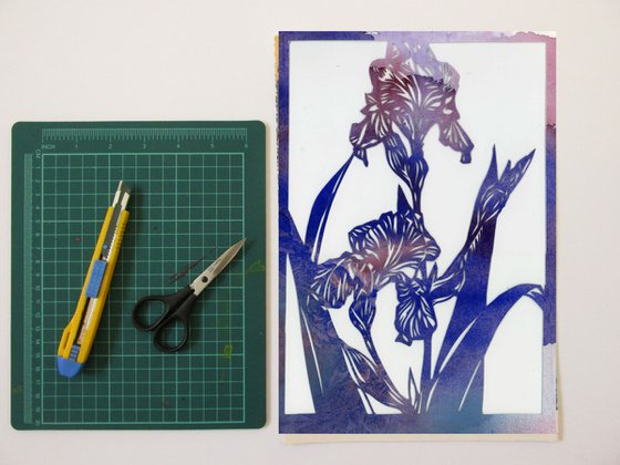 blue iris watercolor papercut