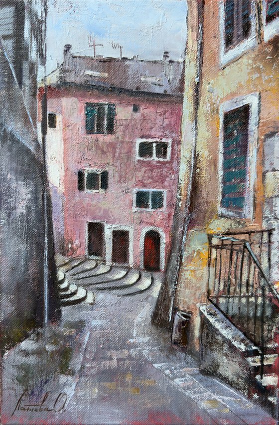 Cityscape. Pink hous