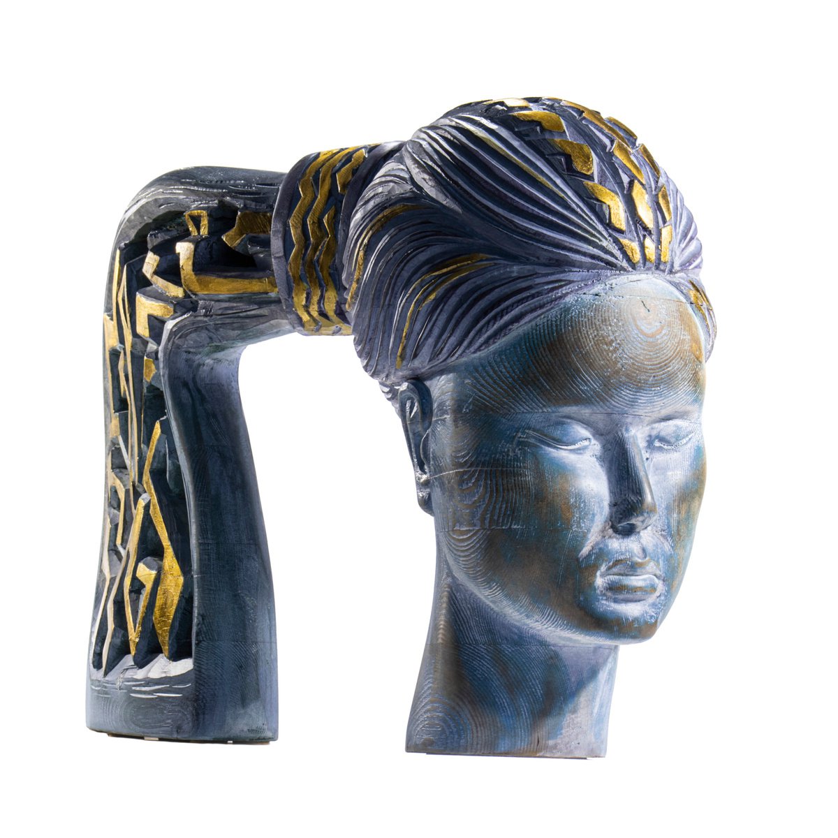 Urban And Pop Portrait Wood Sculpture By George Troyanov, 26 X 16, Isis, Original Artwork