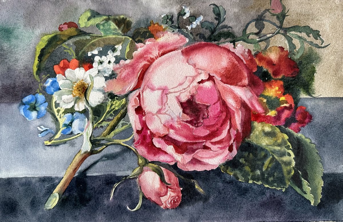 Photorealistic Botanical Watercolour By Sonata Art, 16 X 12", Memory Of The Rose, Original Artwork