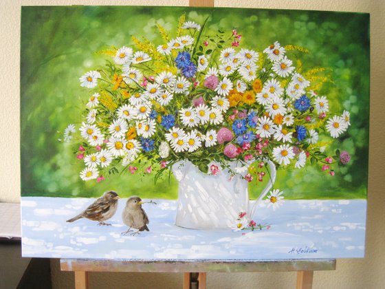 Summer Wildflowers with Birds
