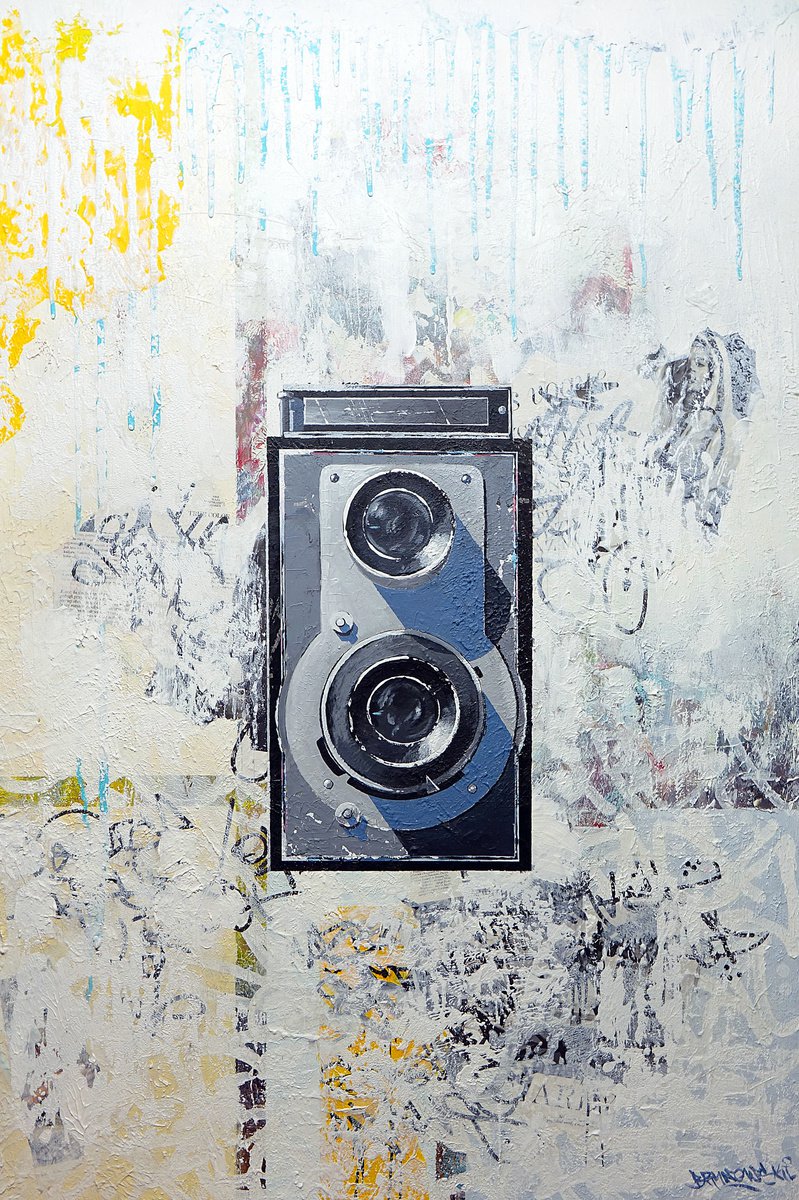 Urban And Pop Still Life Acrylic Painting By Tomasz Brynowski, 31 X 47", Smile, Original Artwork