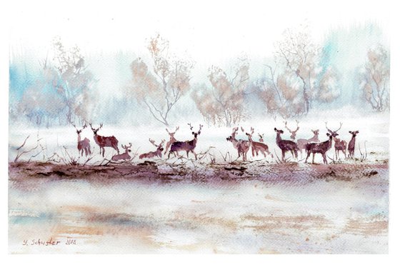 Landscape With  Deer