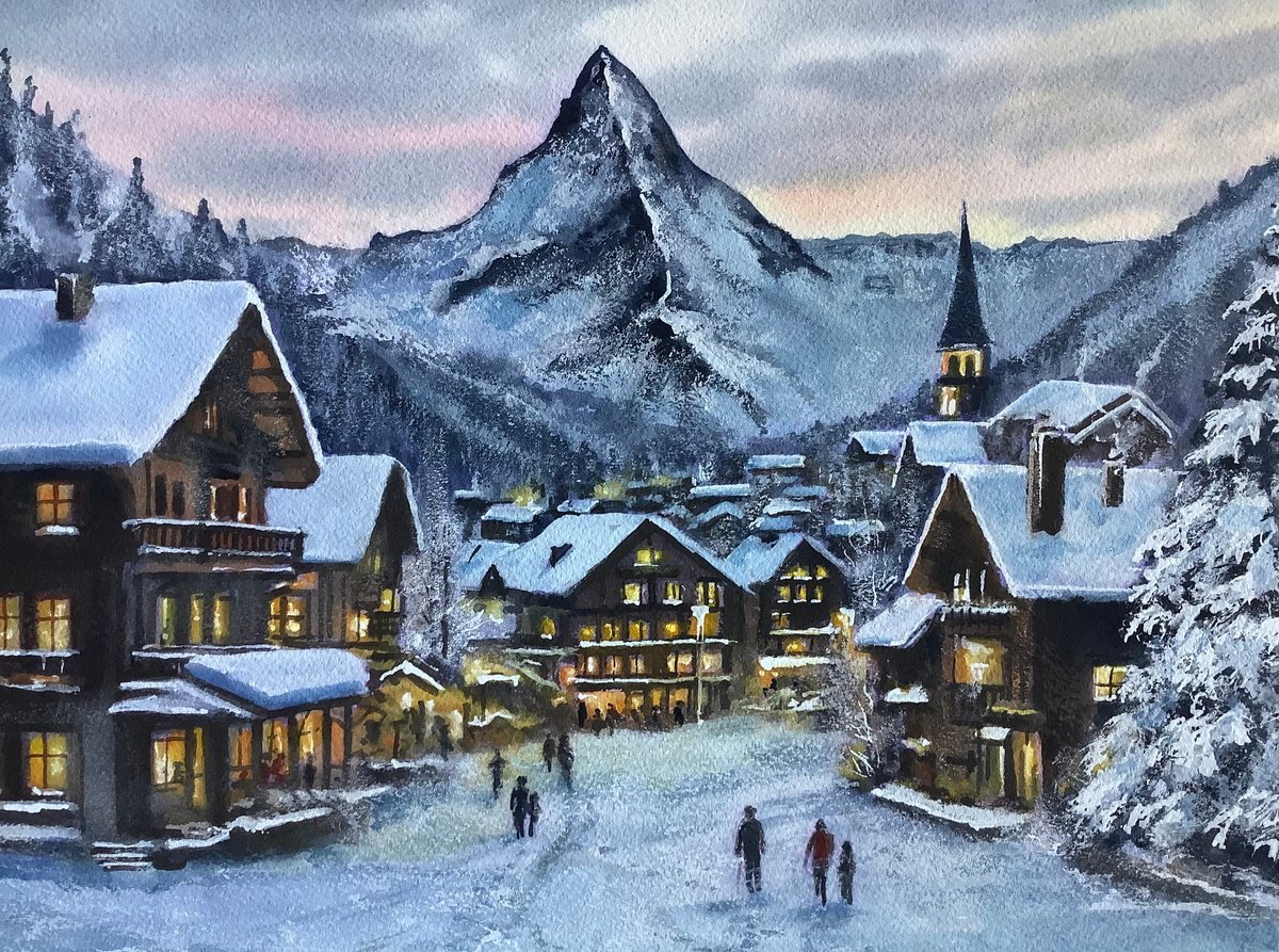 Impressionistic Landscape Watercolour By Darren Carey, 15 X 11, The Matterhorn, Original Artwork