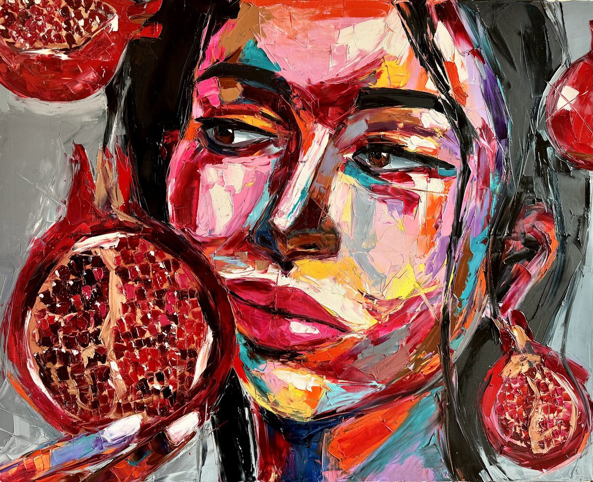 Expressive Oil Painting , Whispers Of The Pomegranate By Lina Redford, 39 X 31, Artwork For Sale On Artfinder